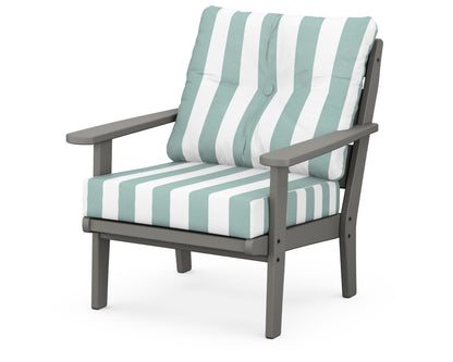 POLYWOOD® Lakeside Deep Seating Chair in Slate Grey / Cabana Stripe Glacier Spa