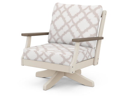 POLYWOOD® Braxton Deep Seating Swivel Chair in Sand / Kona / Trellis Dune Burlap