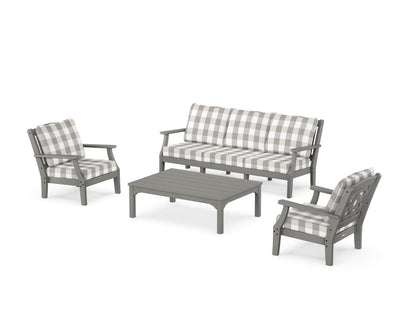 Martha Stewart by POLYWOOD® Chinoiserie 4-Piece Deep Seating Set with Sofa in Slate Grey / Buffalo Plaid Grey Mist