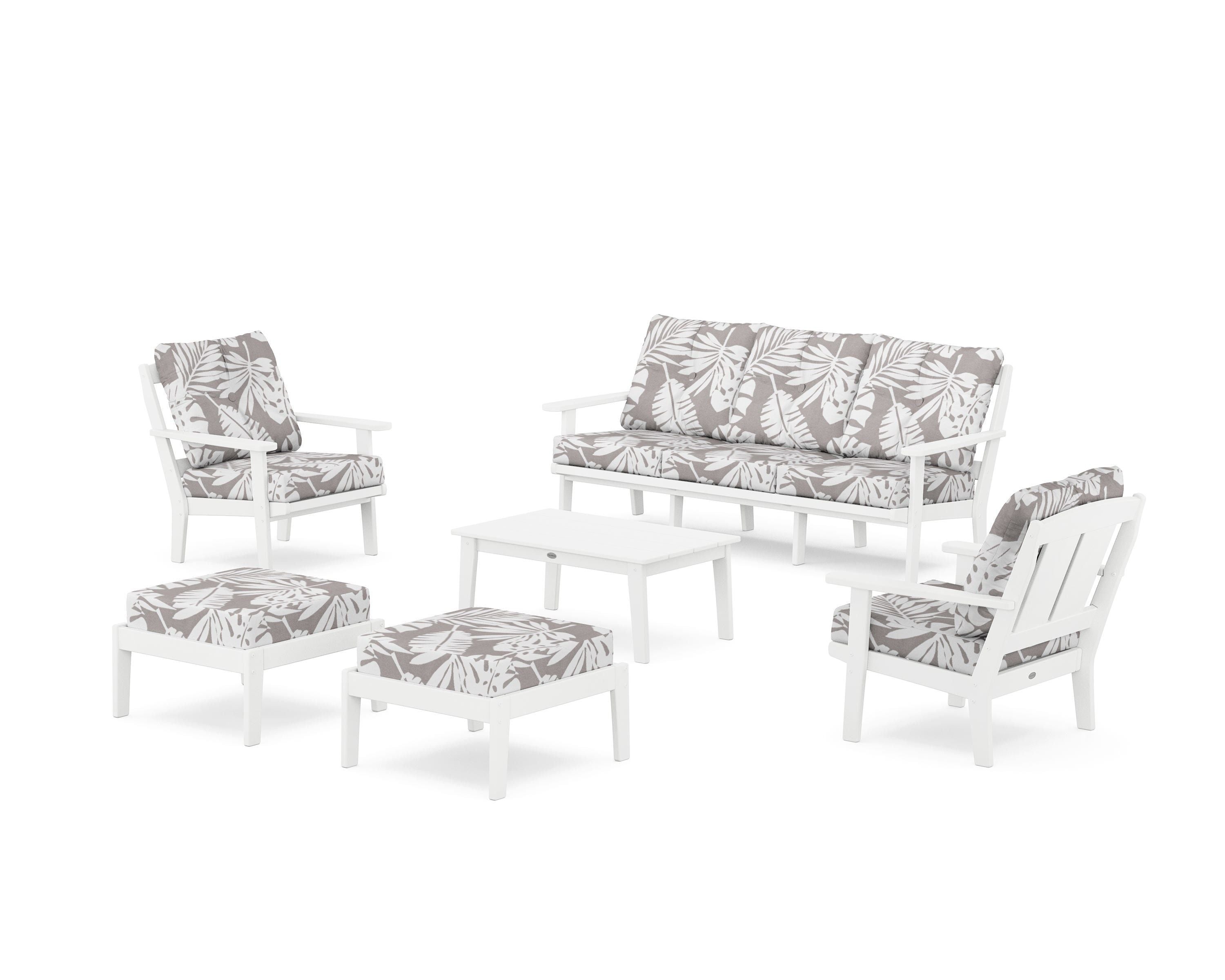 POLYWOOD® Mission 6-Piece Lounge Sofa Set in White / Leaf Grey Mist