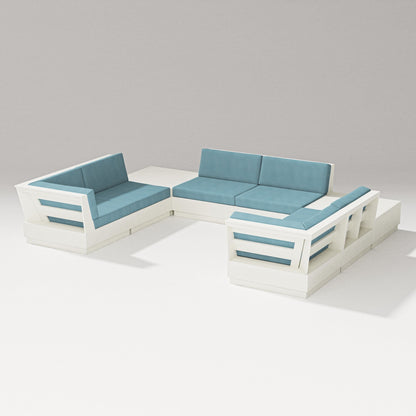 PW Designer Series Elevate 8-Piece U-Shaped Sectional in Vintage White / Lattice Sky Blue