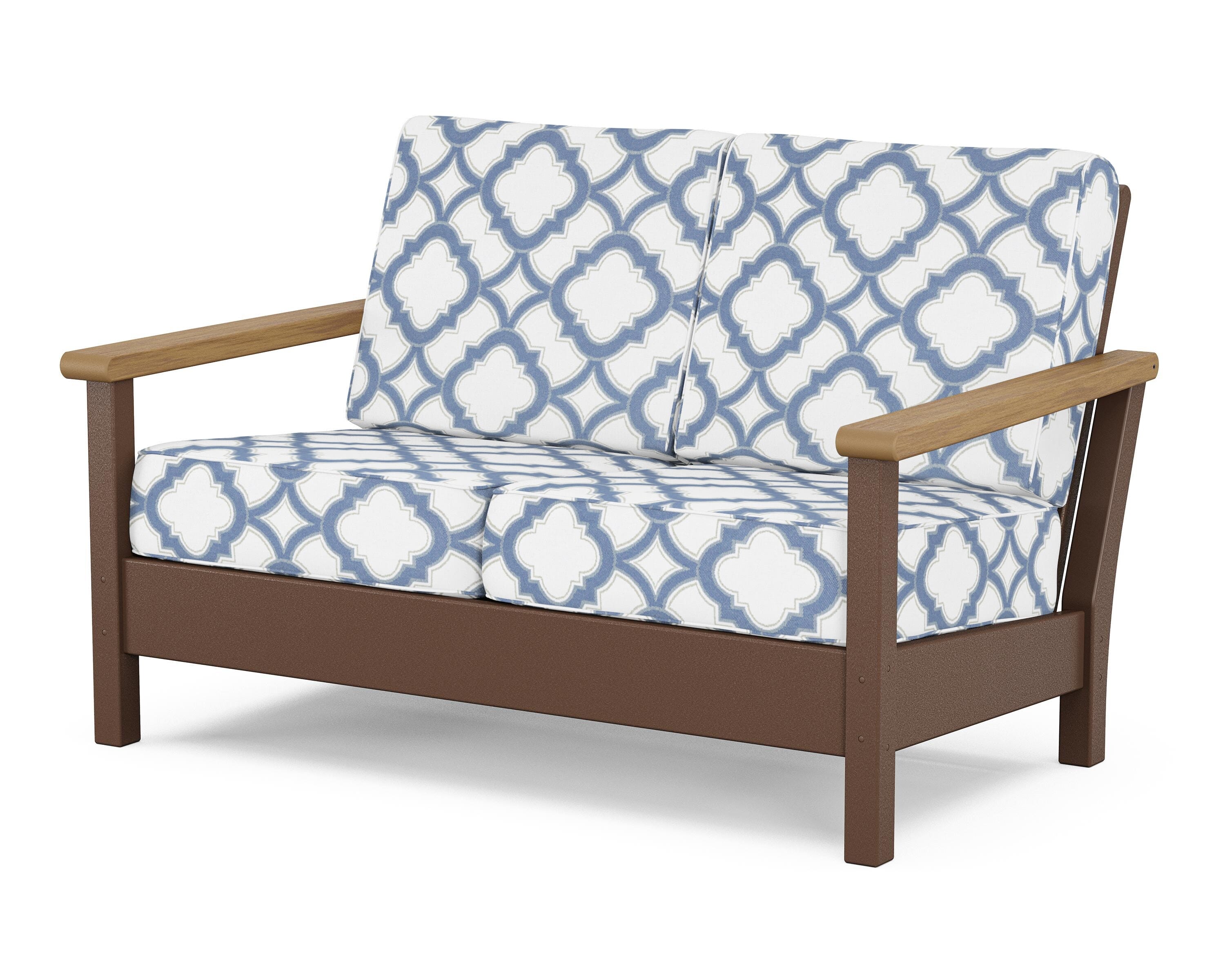POLYWOOD® Harbour Deep Seating Loveseat in Mahogany / Natural / Trellis Sky Blue