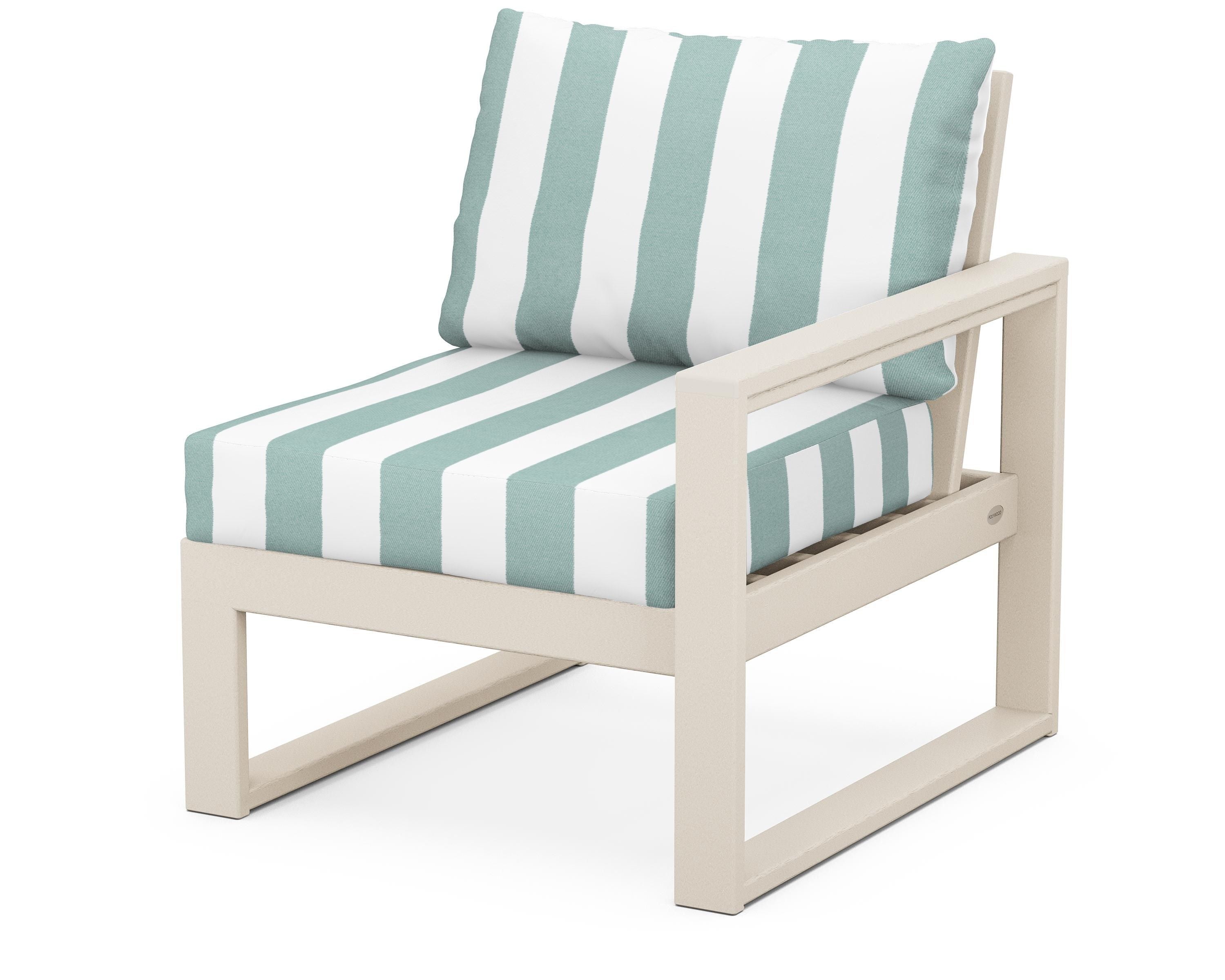 POLYWOOD® EDGE Modular Right Arm Chair in Sand / Cabana Stripe Glacier Spa