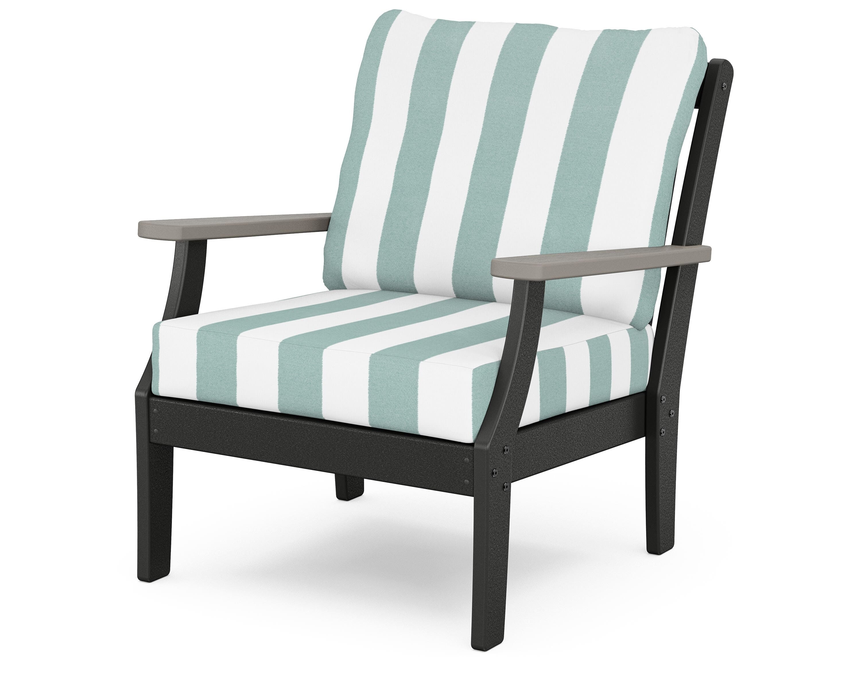 POLYWOOD® Braxton Deep Seating Chair in Black / Driftwood / Cabana Stripe Glacier Spa