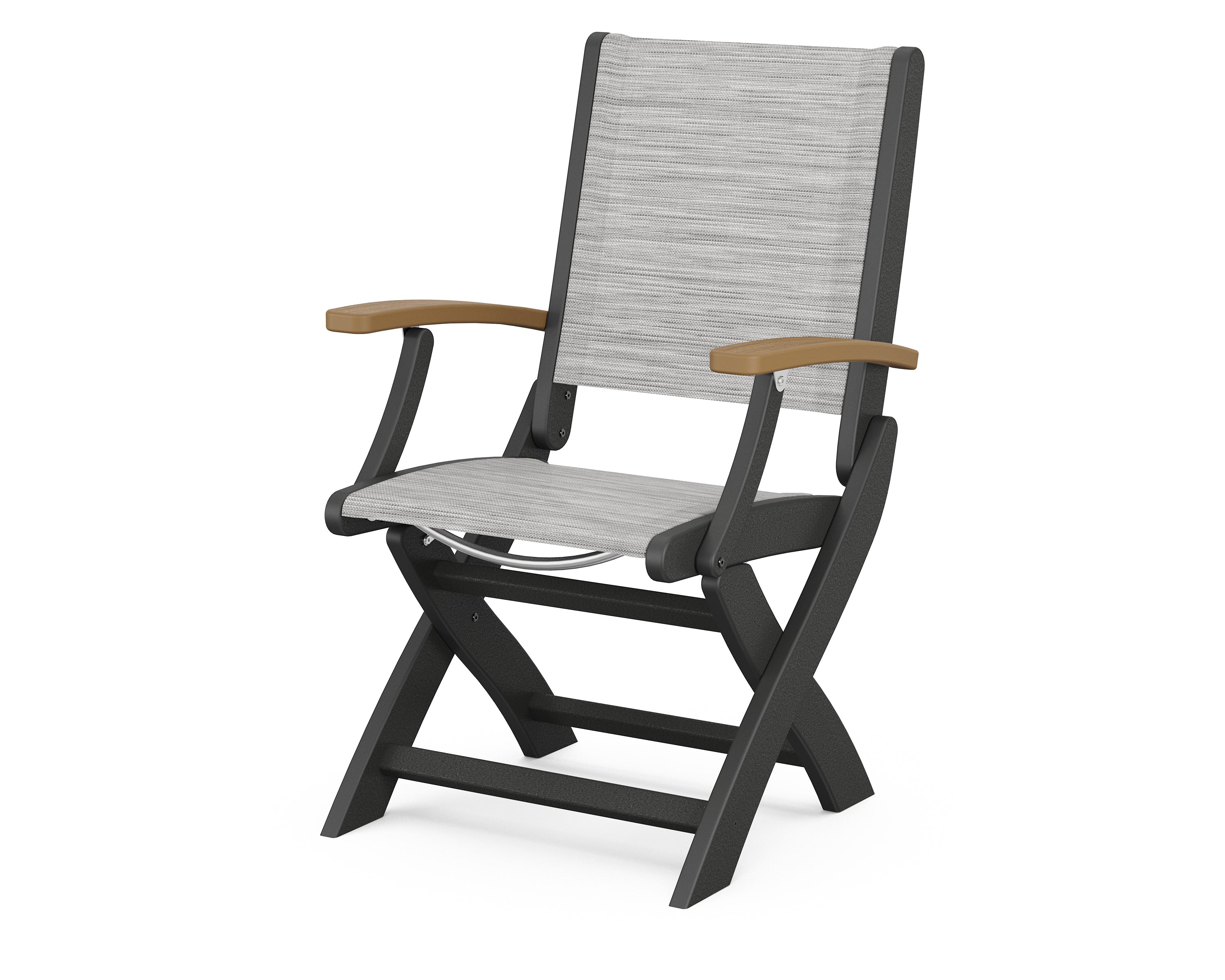 POLYWOOD® Coastal Folding Chair in Black / Natural / Metallic Sling