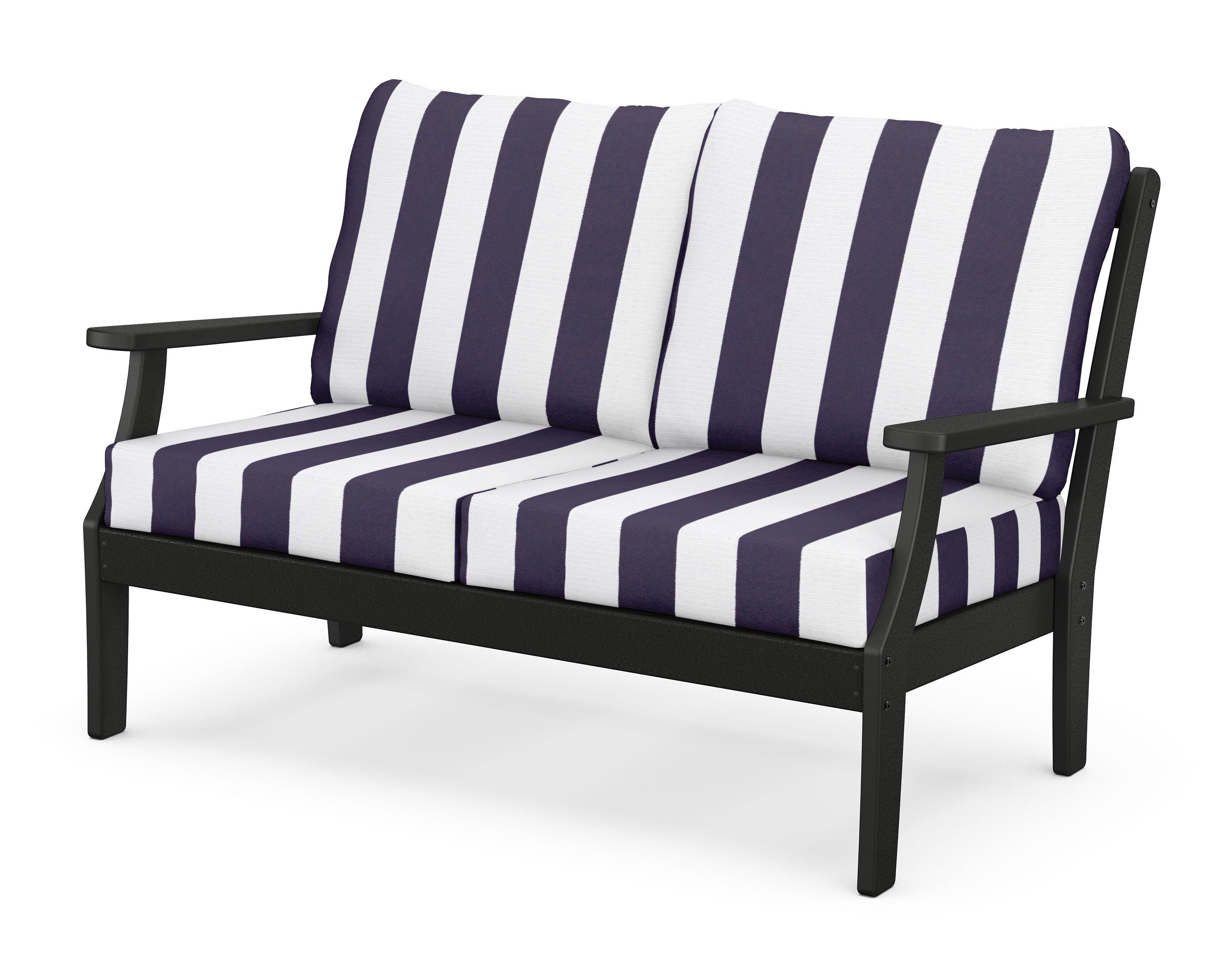 POLYWOOD® Braxton Deep Seating Loveseat in Black / Cabana Stripe Navy