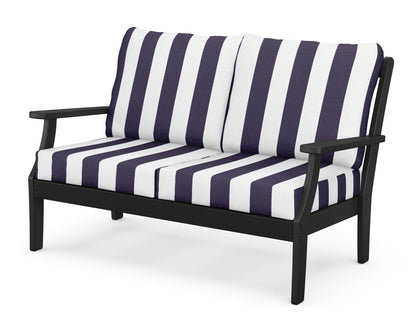 POLYWOOD® Braxton Deep Seating Loveseat in Black / Cabana Stripe Navy