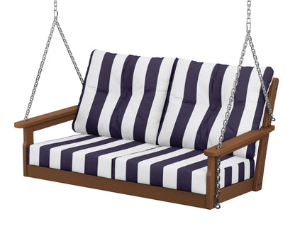 POLYWOOD® Vineyard Deep Seating Swing in Teak / Cabana Stripe Navy