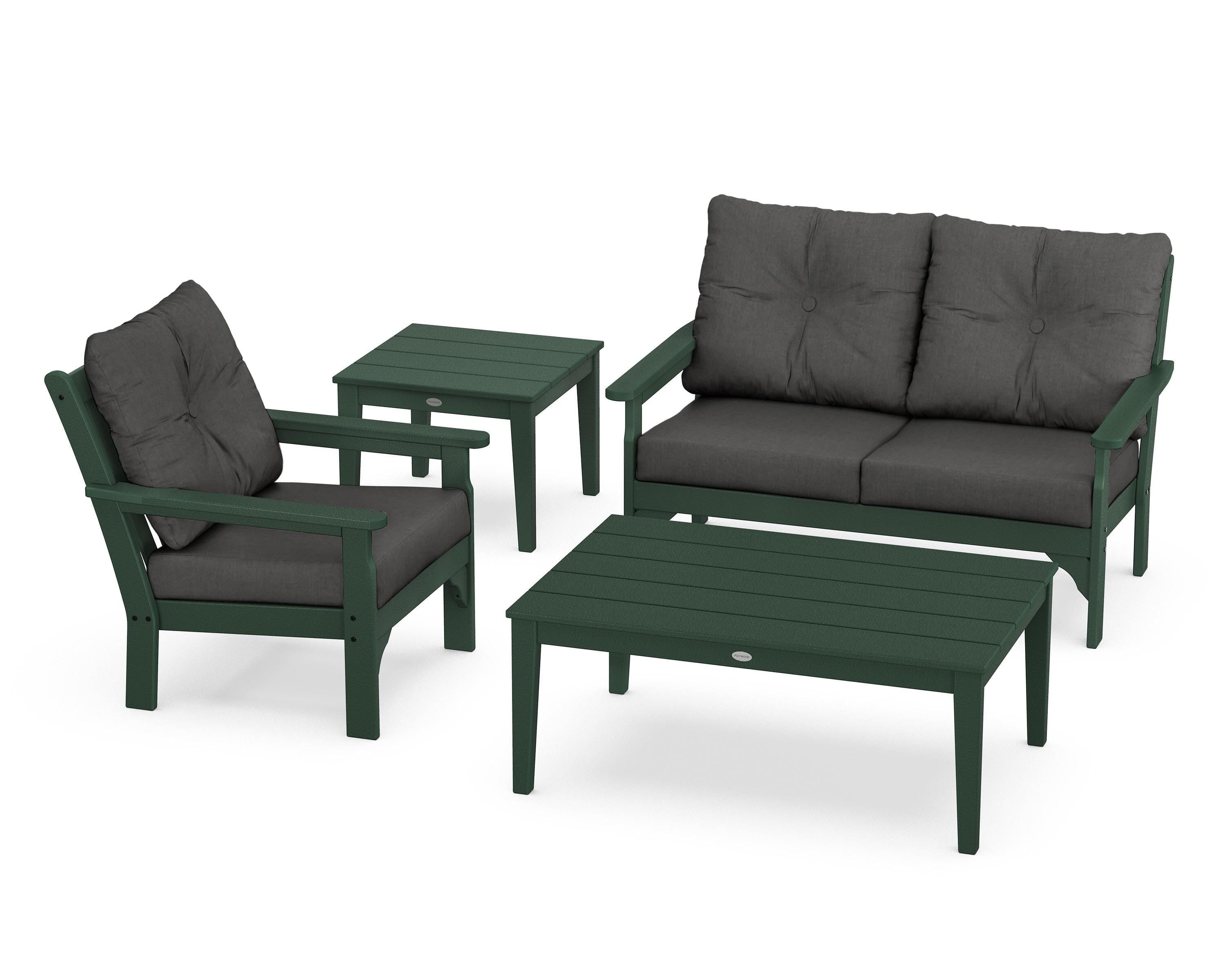 POLYWOOD® Vineyard 4-Piece Deep Seating Set in Green / Spectrum Carbon