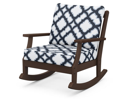 POLYWOOD® Braxton Deep Seating Rocking Chair in Mahogany / Trellis Marine Indigo