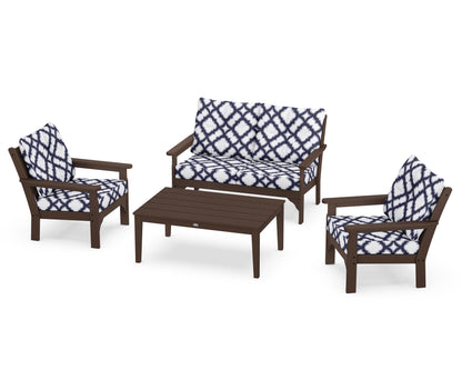 POLYWOOD® Vineyard 4-Piece Deep Seating Set in Mahogany / Trellis Navy