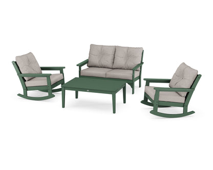 POLYWOOD® Vineyard 4-Piece Deep Seating Rocking Chair Set in Green / Weathered Tweed