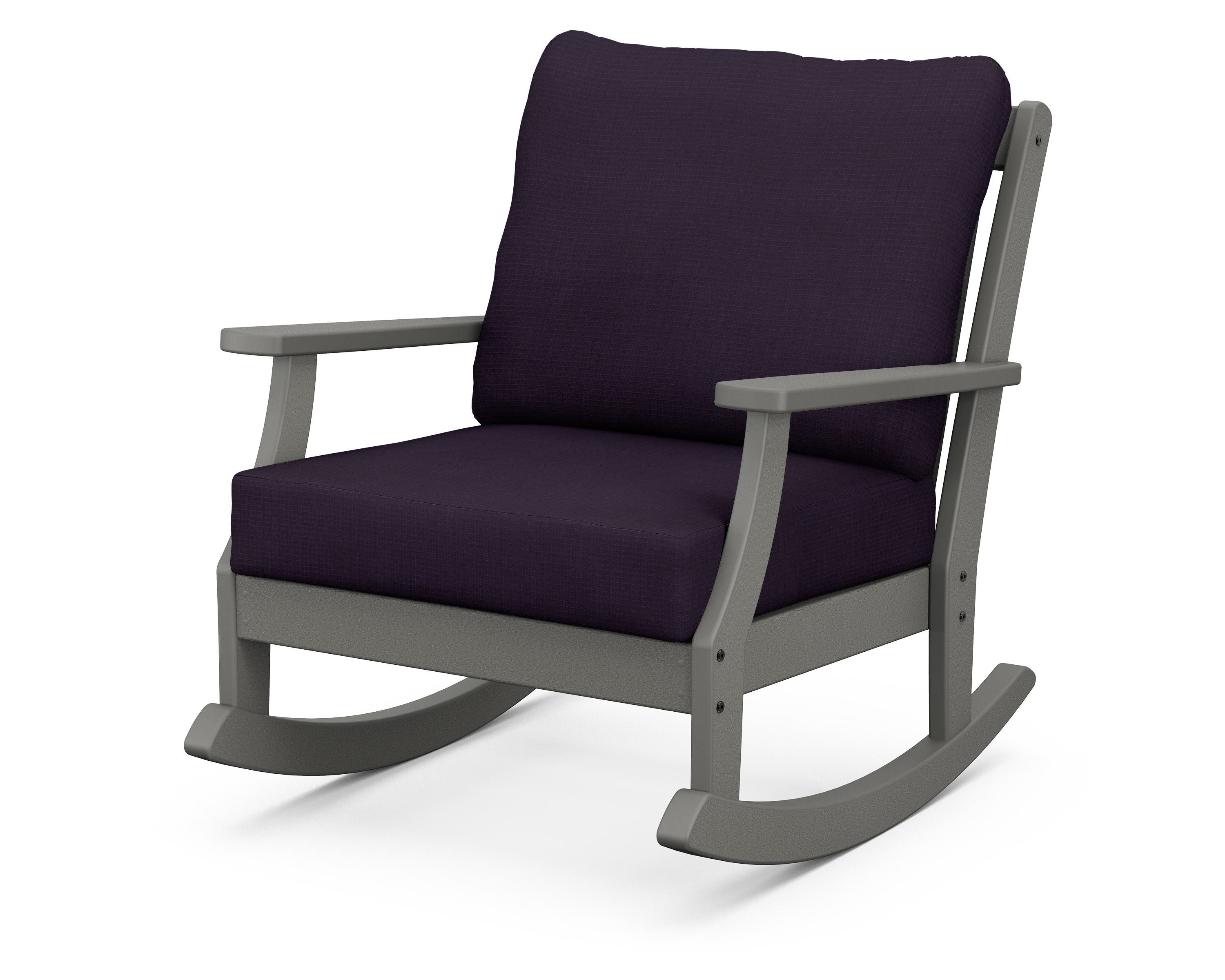 POLYWOOD® Braxton Deep Seating Rocking Chair in Slate Grey / Navy Linen