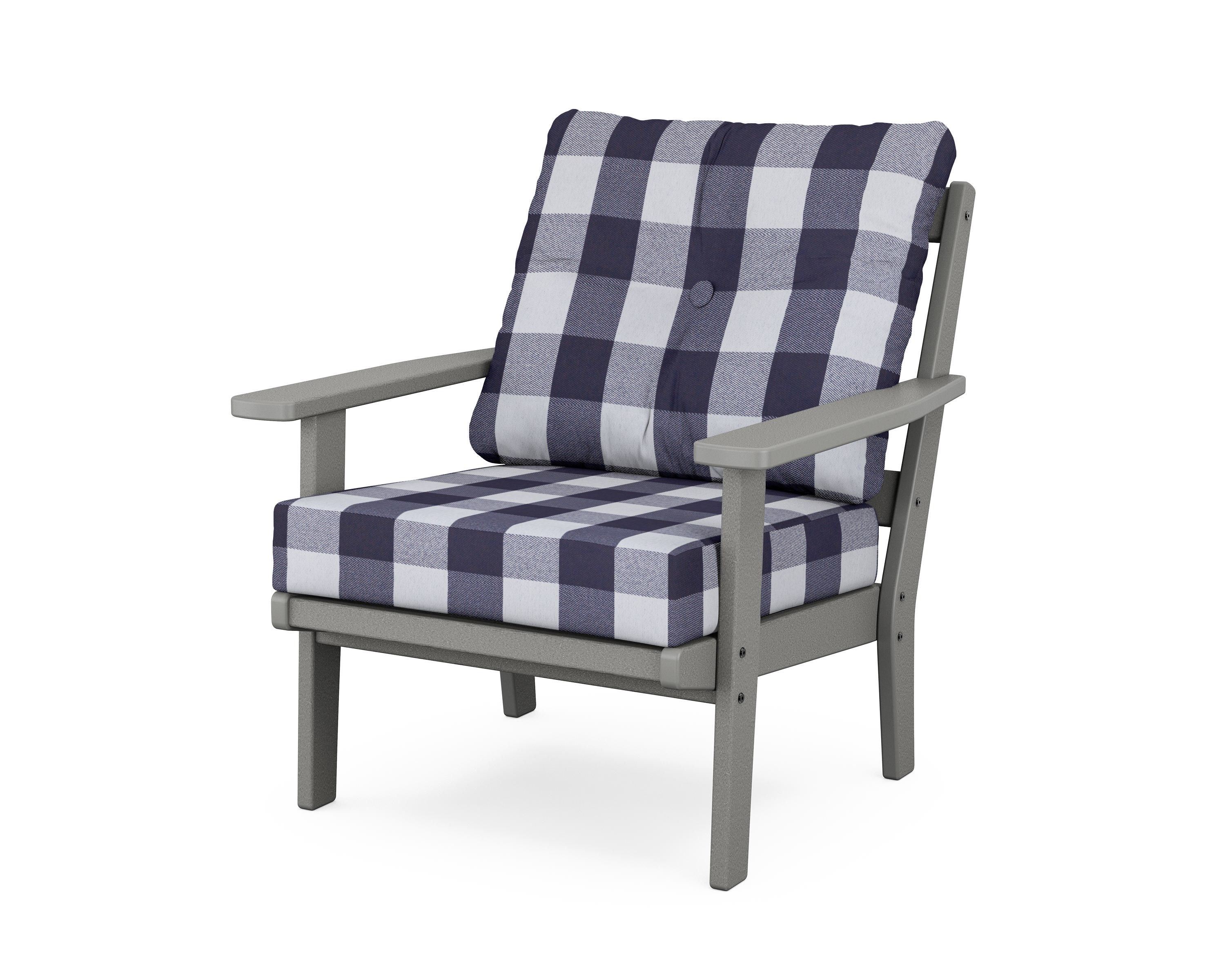 POLYWOOD® Prairie Deep Seating Chair in Slate Grey / Buffalo Plaid Navy