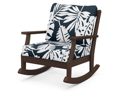 POLYWOOD® Braxton Deep Seating Rocking Chair in Mahogany / Leaf Marine Indigo