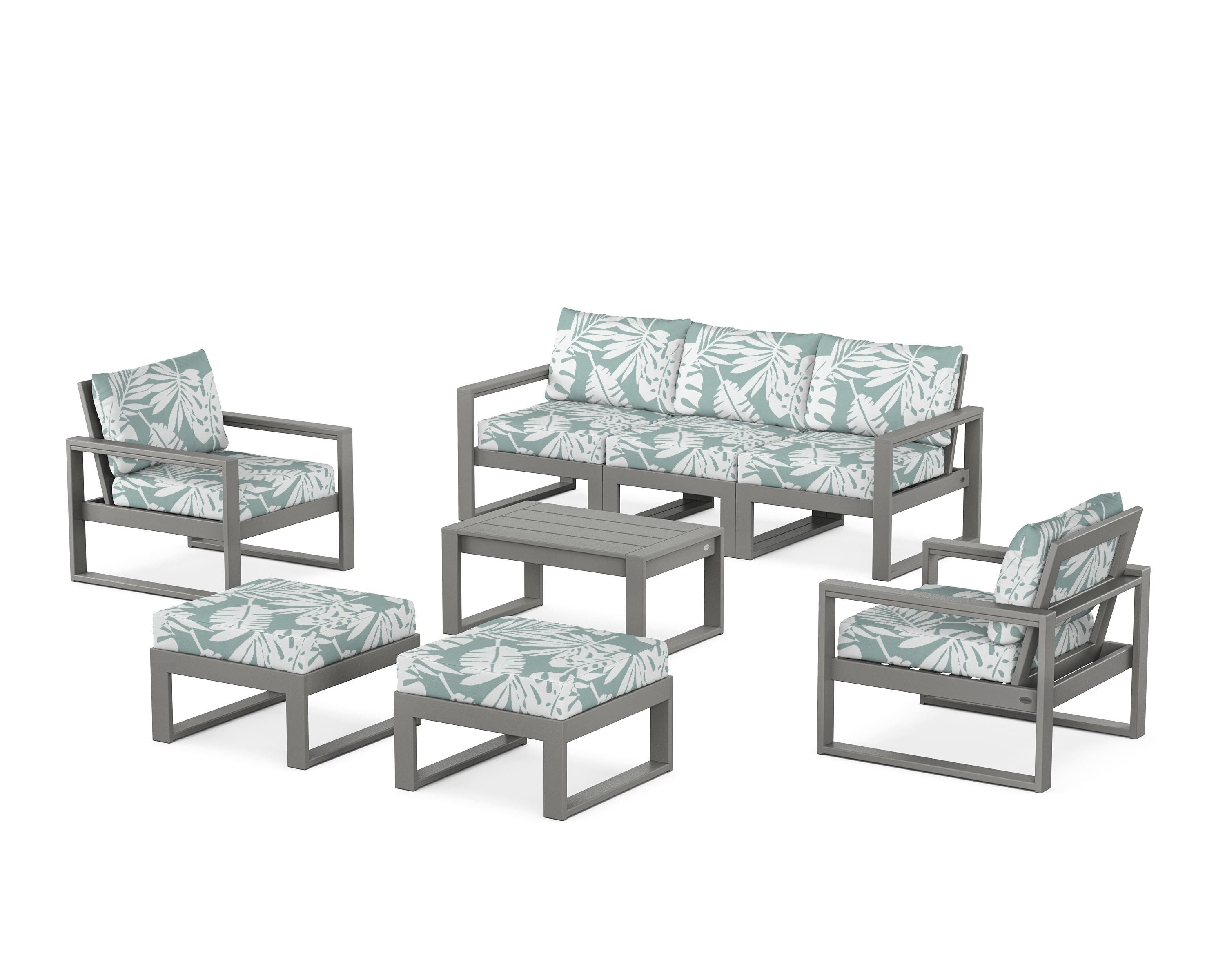 POLYWOOD® EDGE Sectional 8-Piece Lounge Sofa Set in Slate Grey / Leaf Glacier Spa