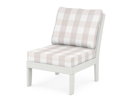 POLYWOOD® Braxton Modular Armless Chair in Vintage White / Buffalo Plaid Dune Burlap