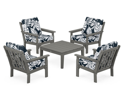 POLYWOOD® Vineyard 5-Piece Deep Seating Conversation Set in Slate Grey / Leaf Marine Indigo