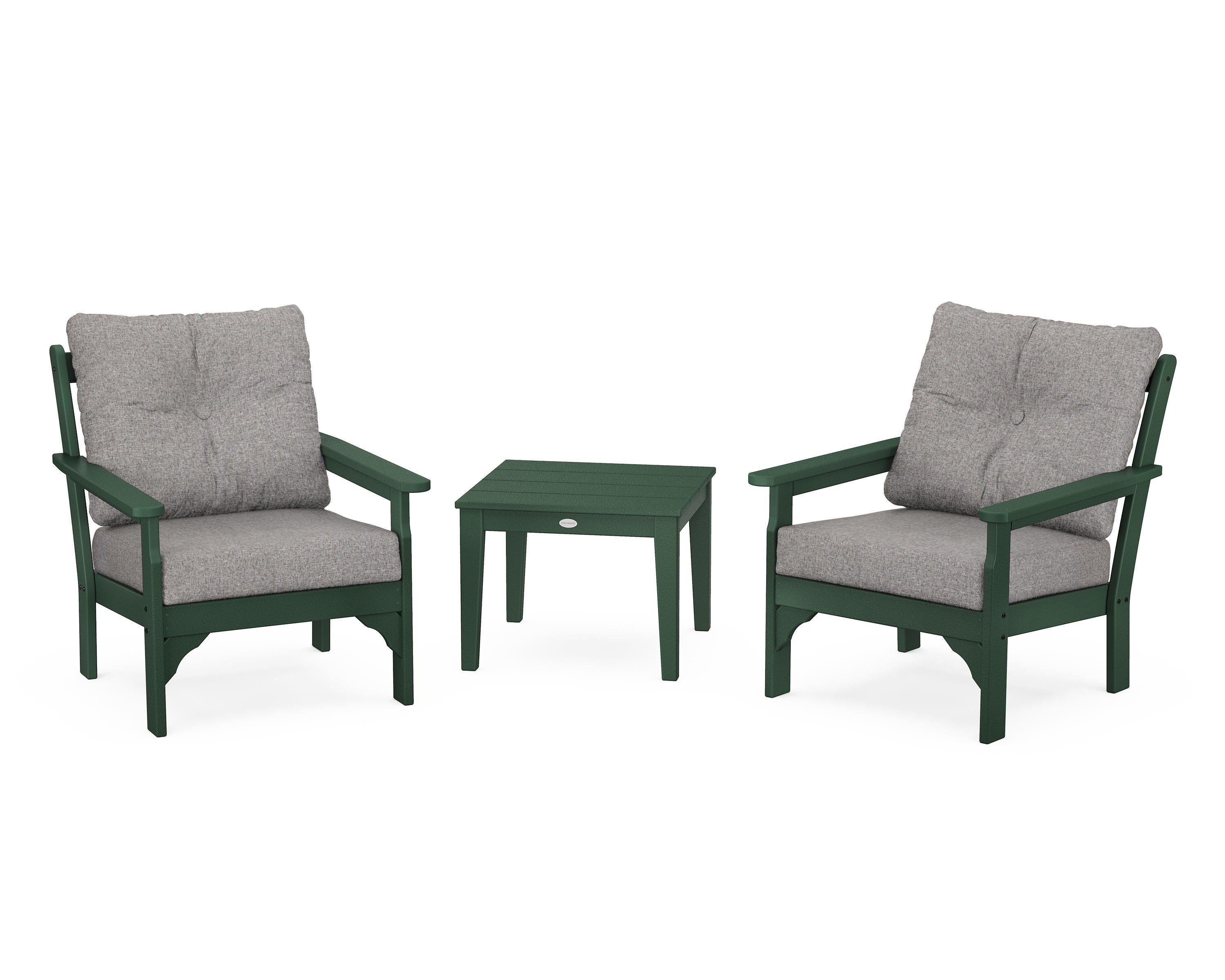 POLYWOOD® Vineyard 3-Piece Deep Seating Set in Green / Grey Mist