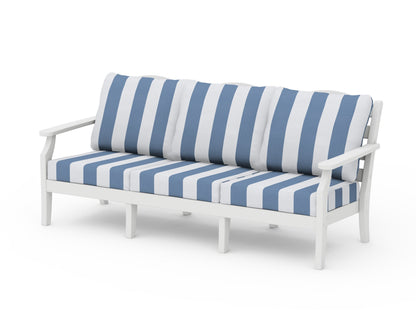 Draper James™ by  POLYWOOD® Savannah Deep Seating Sofa in White / Cabana Stripe Sky Blue