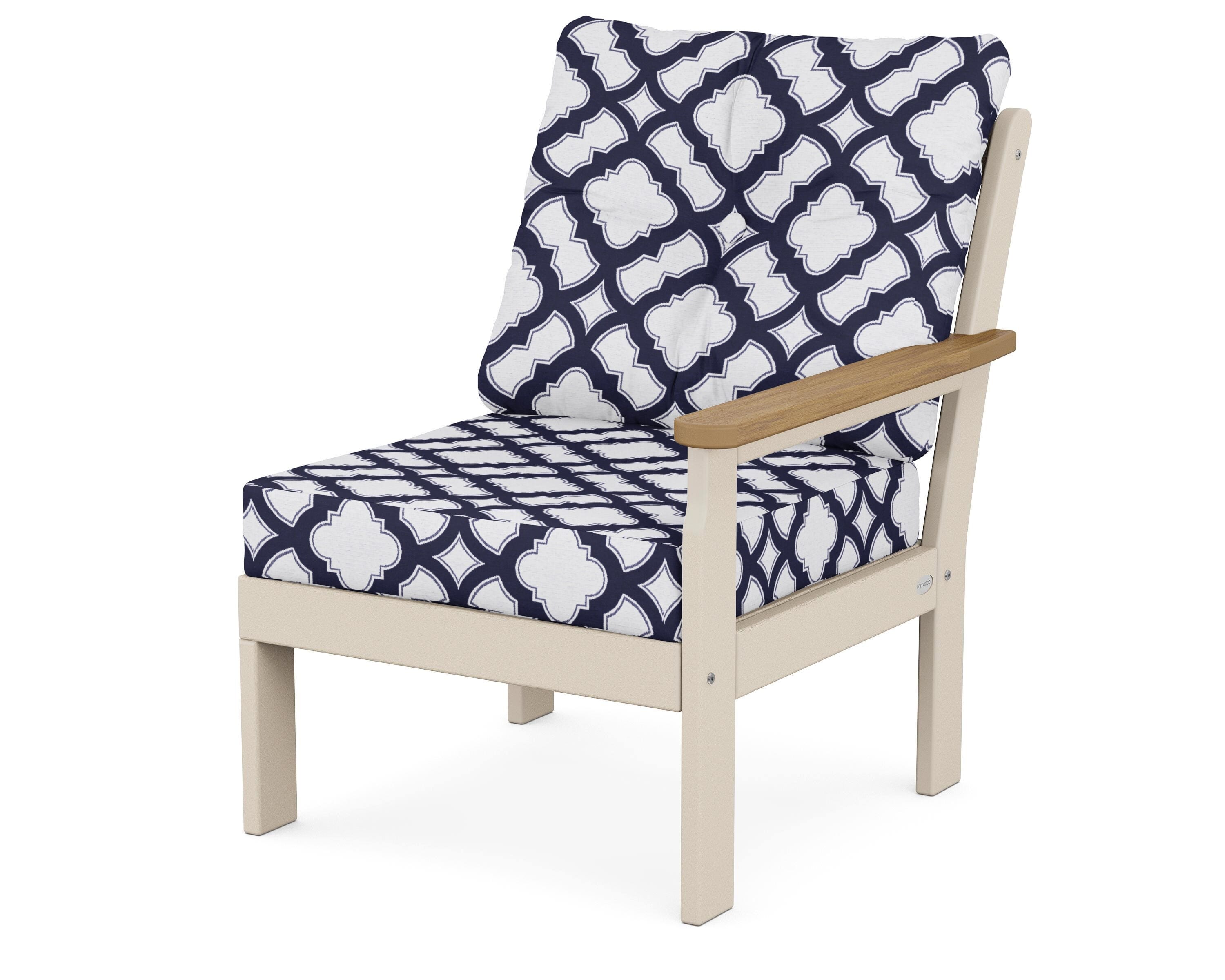 POLYWOOD® Vineyard Modular Right Arm Chair in Sand / Natural / Trellis Navy