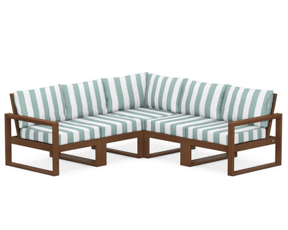 POLYWOOD® EDGE 5-Piece Modular Deep Seating Set in Teak / Cabana Stripe Glacier Spa