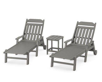 Country Living Cottage 3-Piece Chaise Set with Arms and Wheels in Slate Grey
