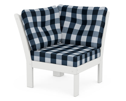 POLYWOOD® Vineyard Modular Corner Chair in White / Buffalo Plaid Marine Indigo