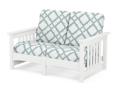 POLYWOOD® Club Mission Loveseat in White / Trellis Glacier Spa