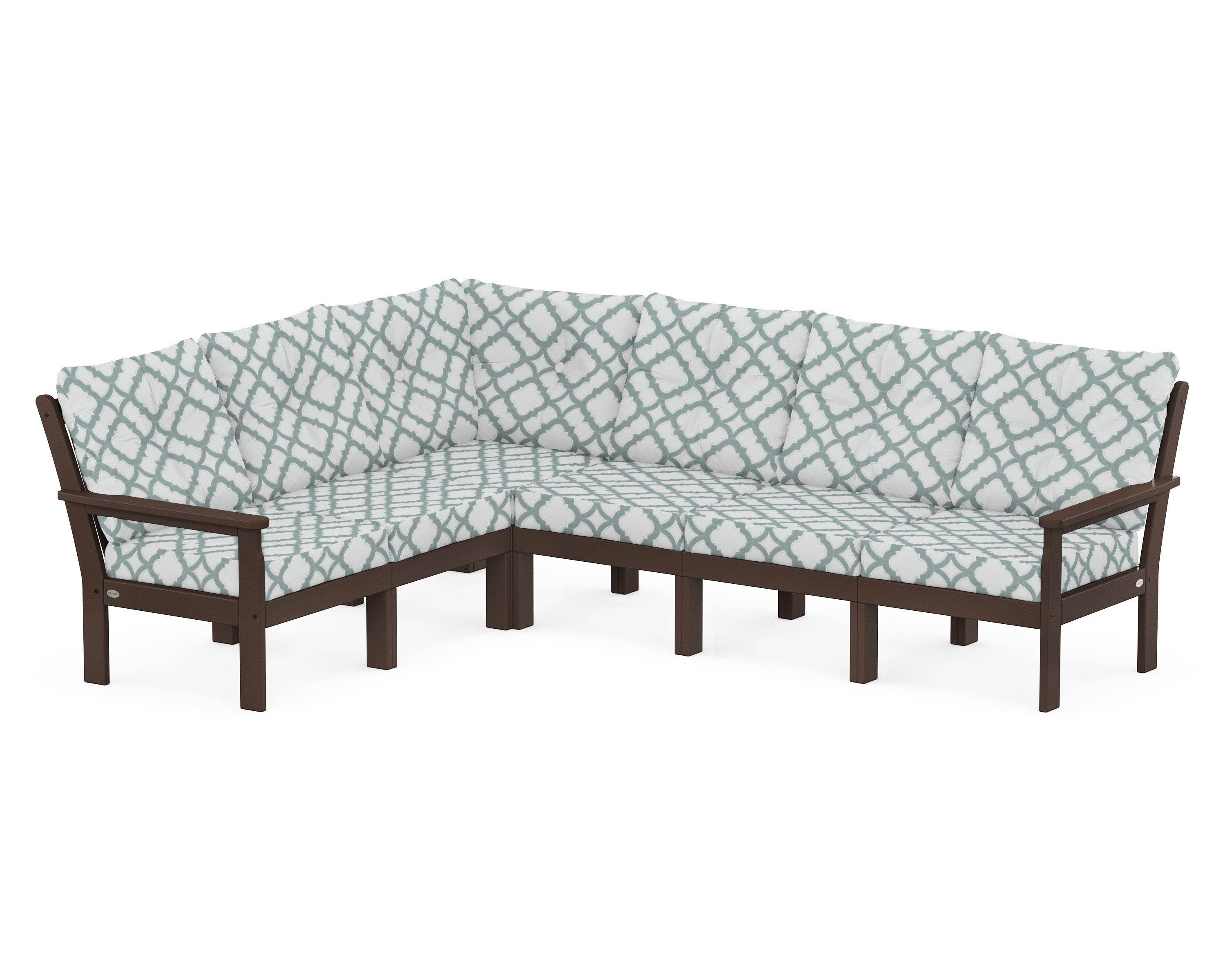 POLYWOOD® Vineyard 6-Piece Sectional in Mahogany / Trellis Glacier Spa