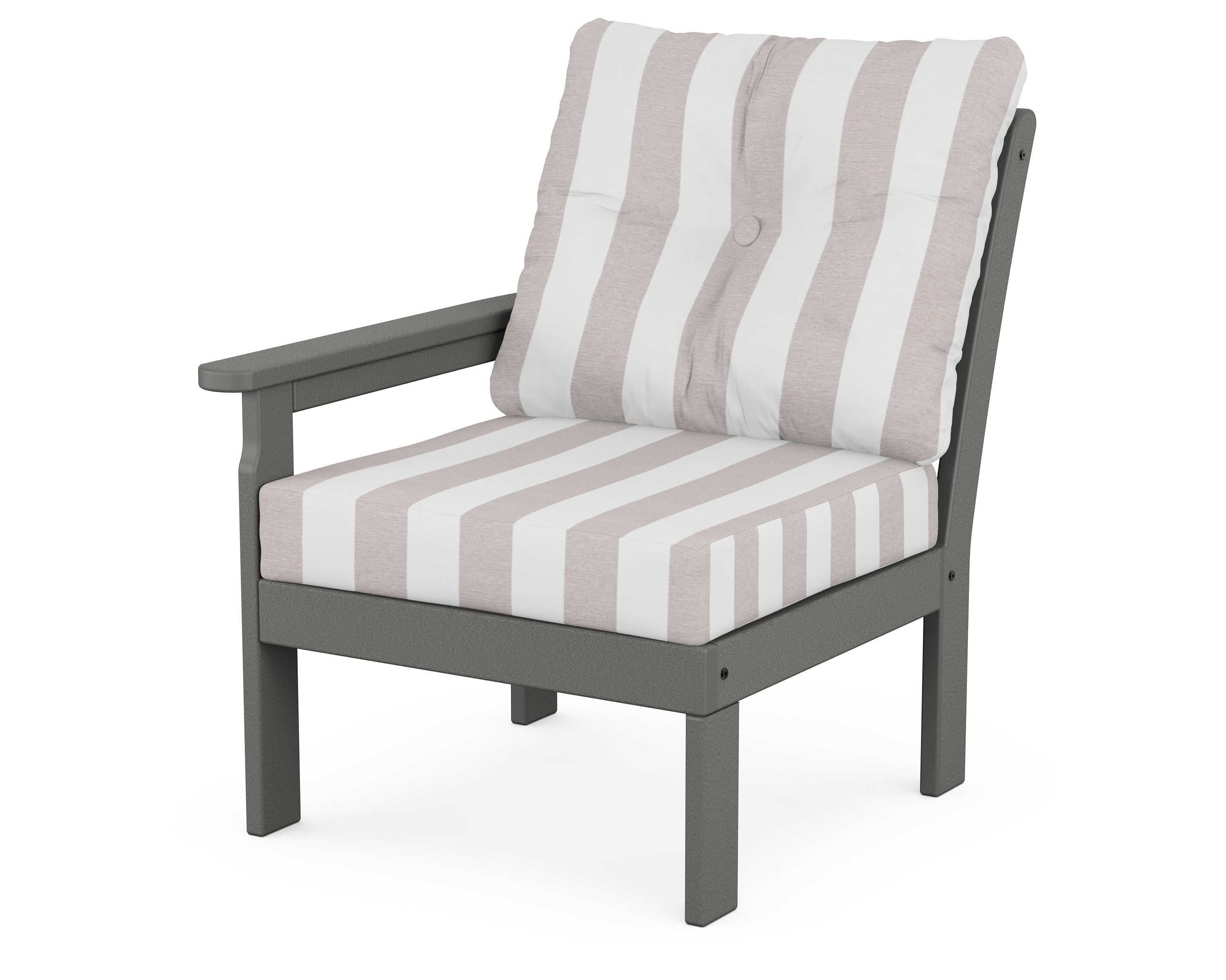 POLYWOOD® Vineyard Modular Left Arm Chair in Slate Grey / Cabana Stripe Dune Burlap