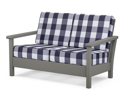 POLYWOOD® Harbour Deep Seating Loveseat in Slate Grey / Buffalo Plaid Navy