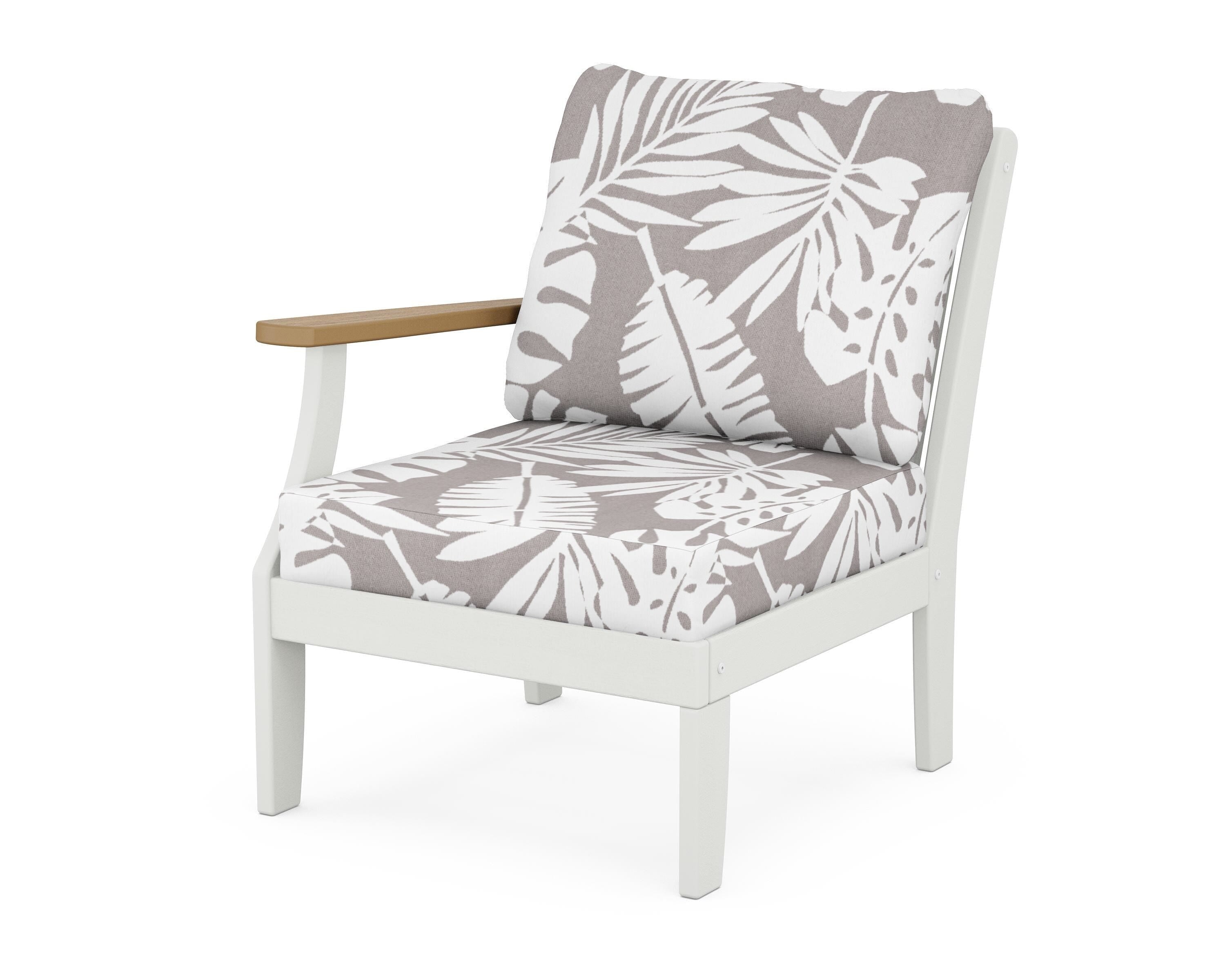 POLYWOOD® Braxton Modular Left Arm Chair in White / Natural / Leaf Grey Mist