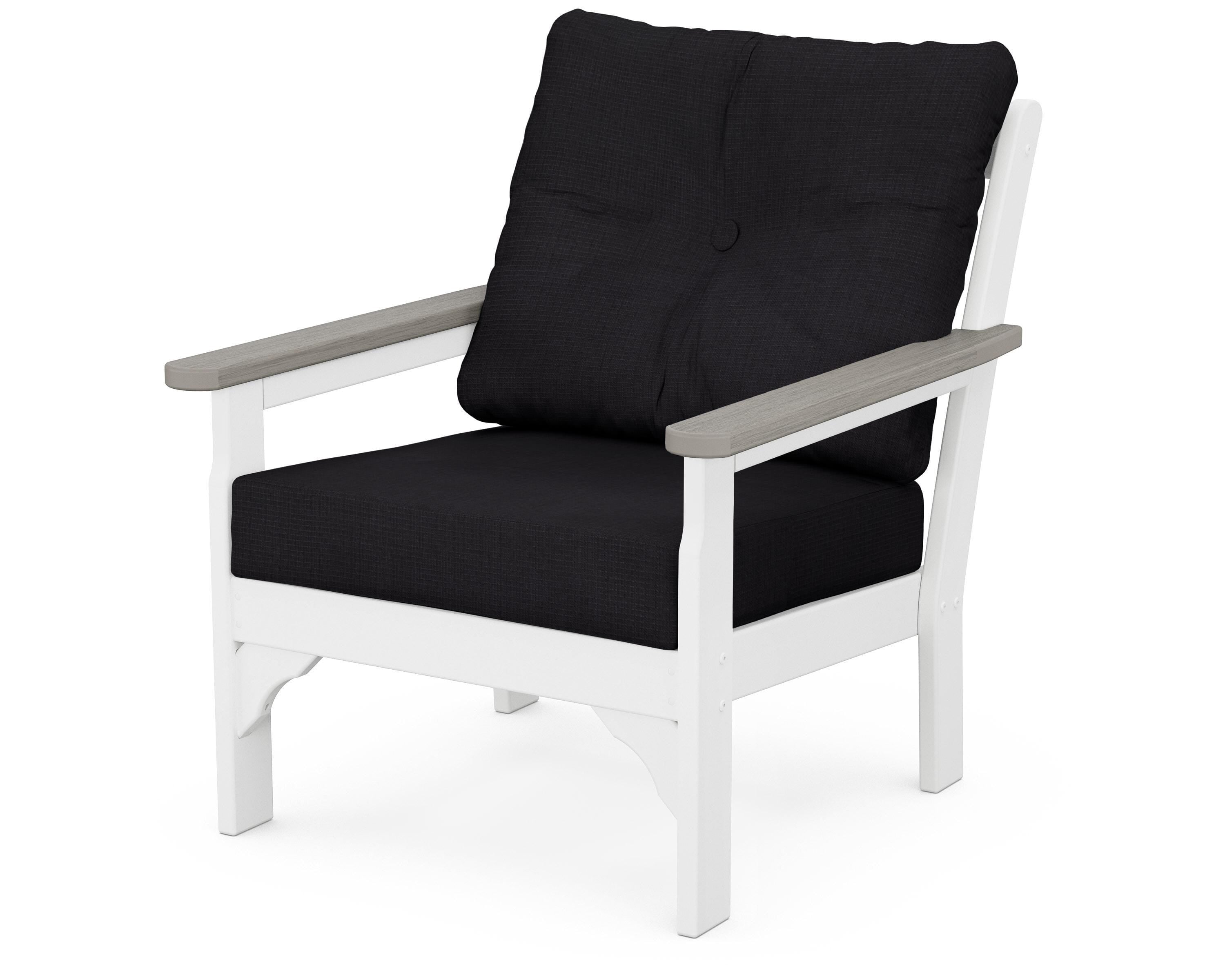 POLYWOOD® Vineyard Deep Seating Chair in White / Driftwood / Midnight Linen