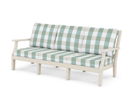 Martha Stewart by POLYWOOD® Chinoiserie Deep Seating Sofa in Sand / Buffalo Plaid Glacier Spa