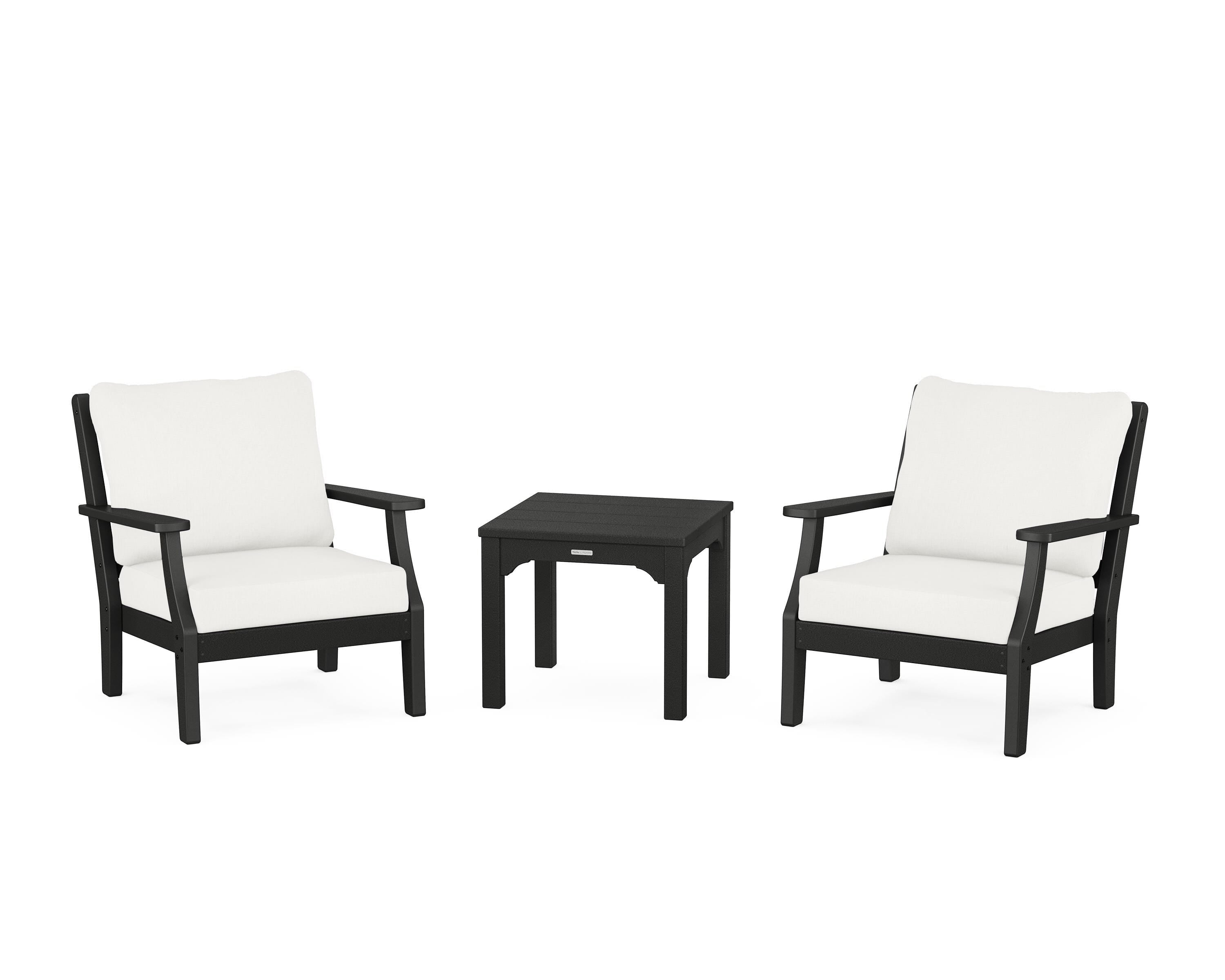 Martha Stewart by POLYWOOD® Chinoiserie 3-Piece Deep Seating Set in Black / Natural Linen