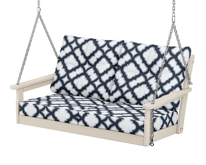 POLYWOOD® Vineyard Deep Seating Swing in Sand / Trellis Marine Indigo