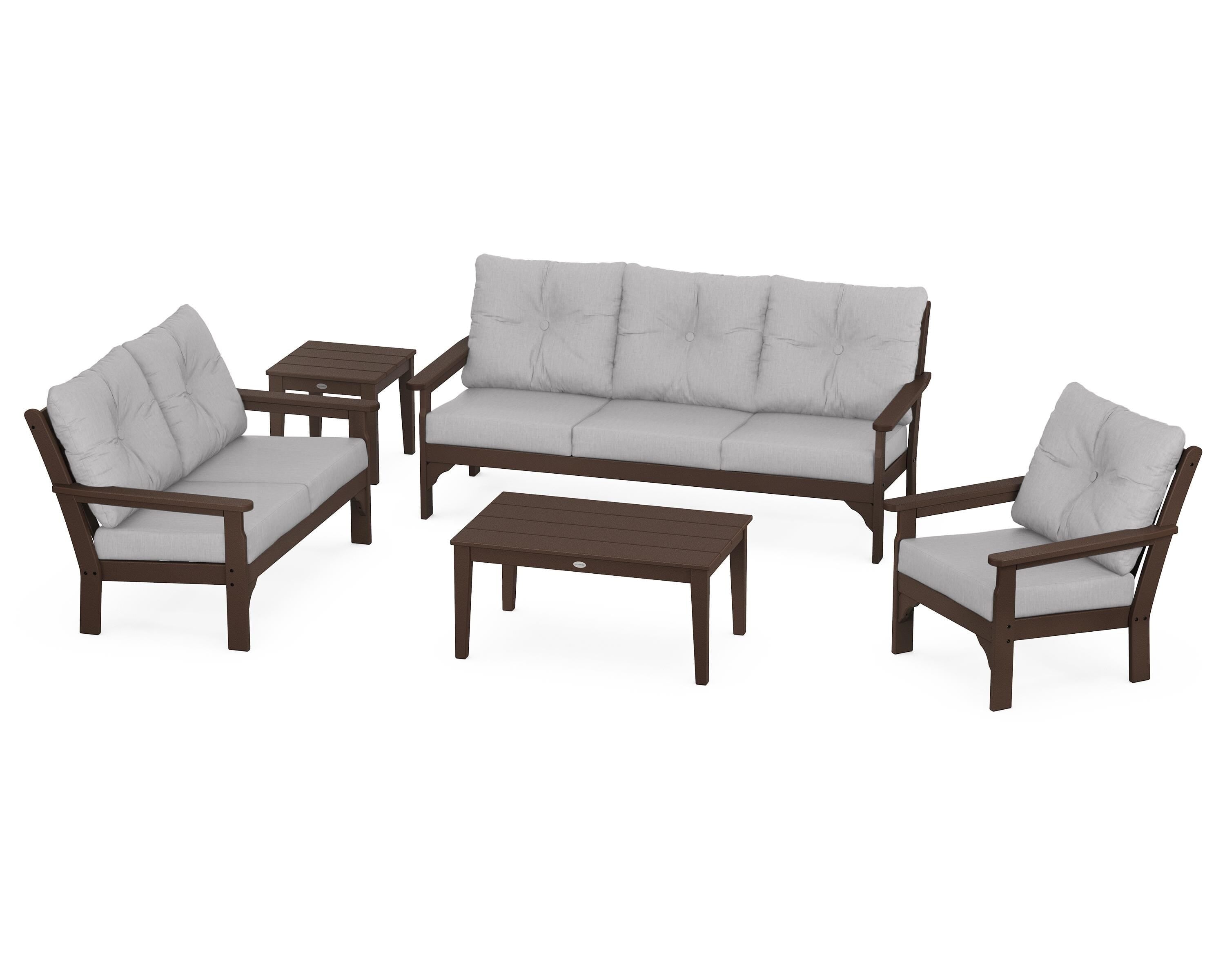 POLYWOOD® Vineyard 5 Piece Deep Seating Set in Mahogany / Granite
