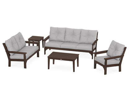 POLYWOOD® Vineyard 5 Piece Deep Seating Set in Mahogany / Granite