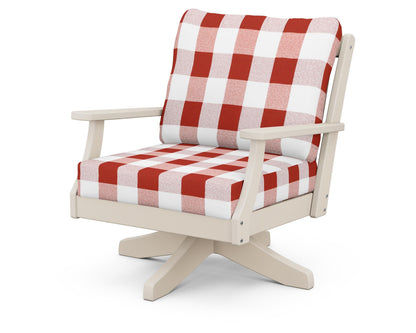 POLYWOOD® Braxton Deep Seating Swivel Chair in Sand / Buffalo Plaid Crimson
