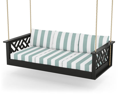 POLYWOOD® Chippendale Daybed Swing in Black / Cabana Stripe Glacier Spa