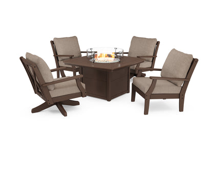 POLYWOOD® Braxton 5-Piece Deep Seating Set with Fire Table in Mahogany / Spiced Burlap