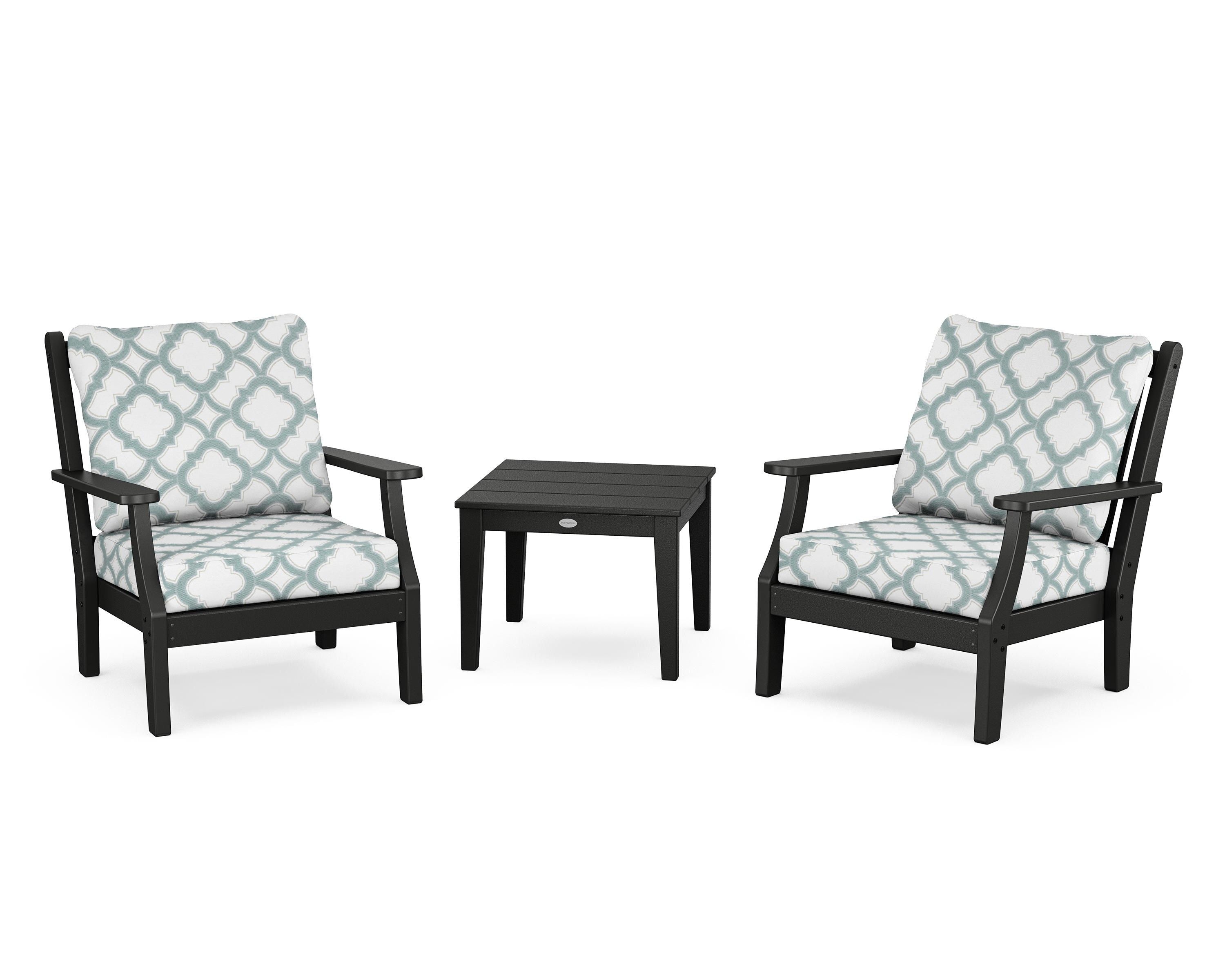 Country Living Wovendale 3-Piece Deep Seating Set in Black / Trellis Glacier Spa