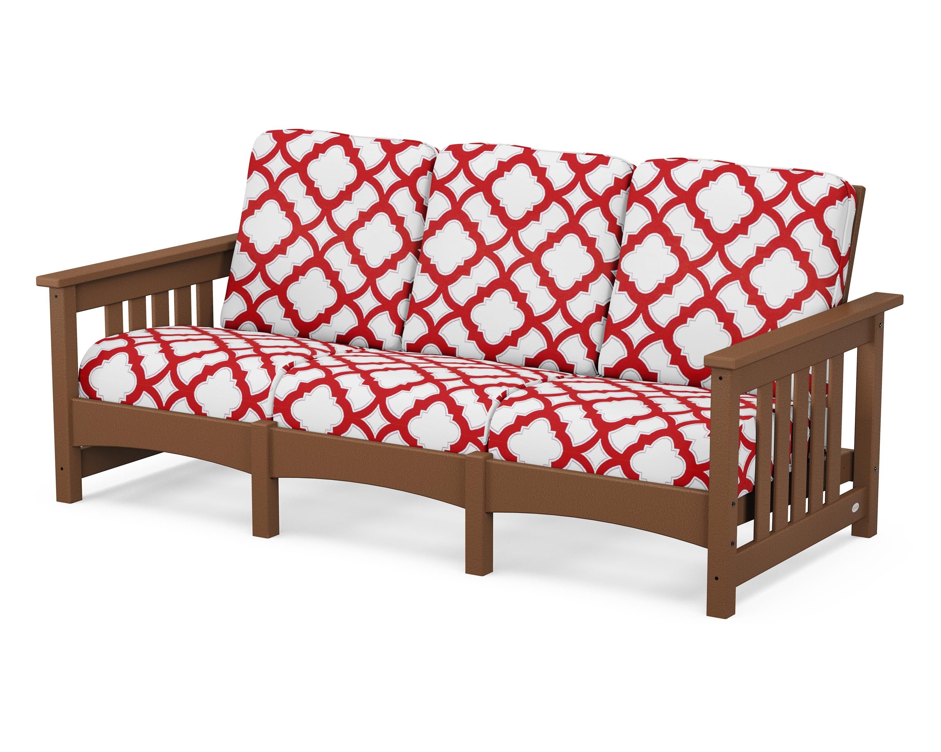 POLYWOOD® Club Mission Sofa in Teak / Trellis Crimson