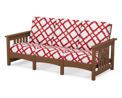 POLYWOOD® Club Mission Sofa in Teak / Trellis Crimson
