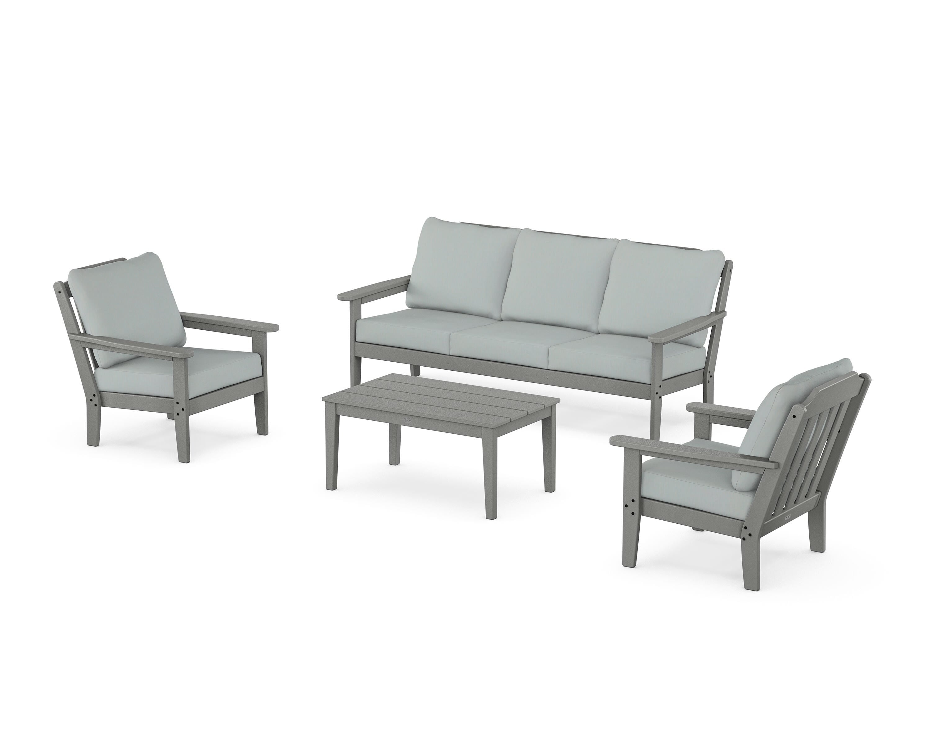 Country Living Cottage 4-Piece Deep Seating Set with Sofa in Slate Grey / Spa