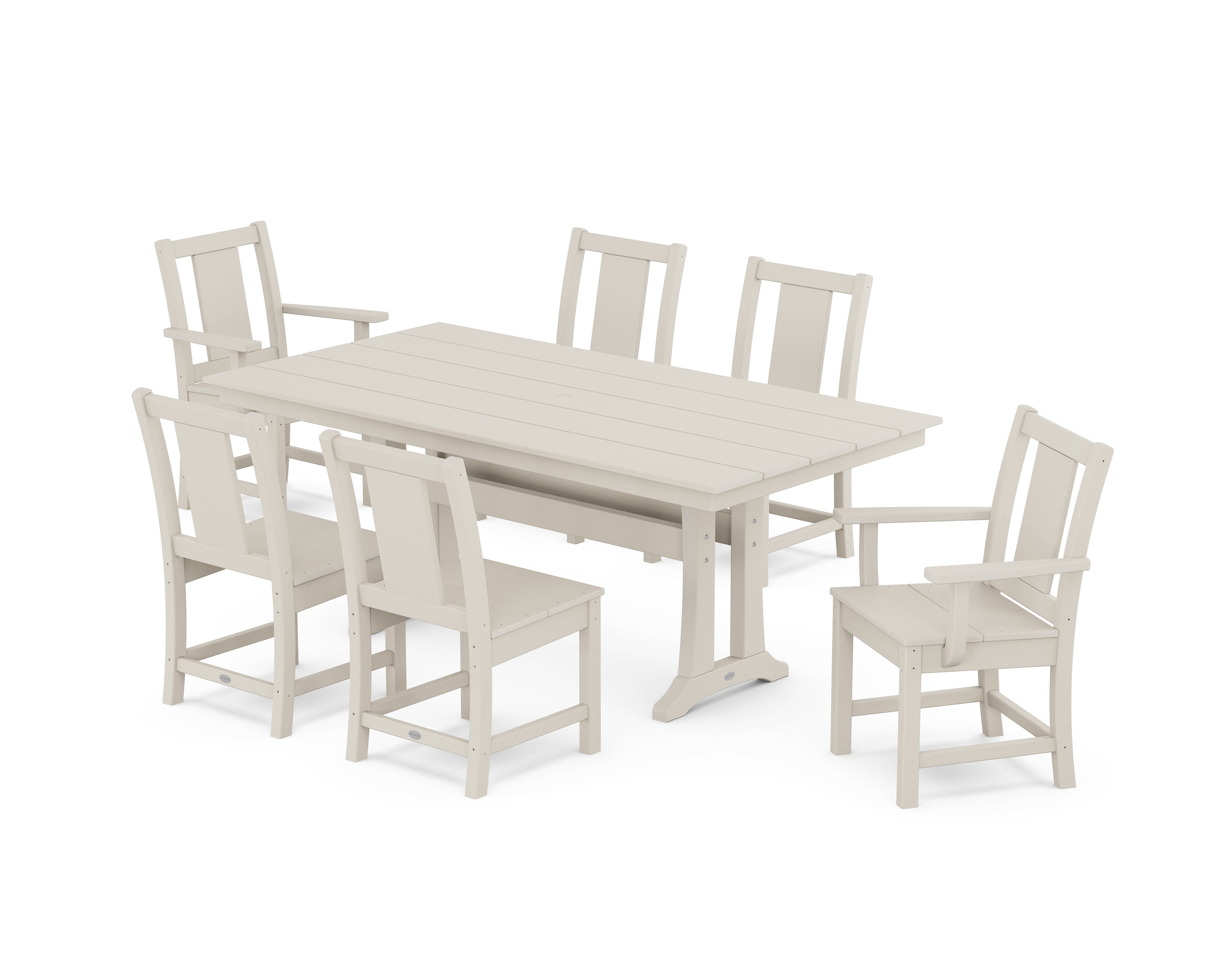 POLYWOOD® Prairie 7-Piece Farmhouse Dining Set with Trestle Legs in Sand