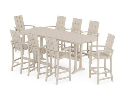 POLYWOOD® Modern Adirondack 9-Piece Farmhouse Bar Set with Trestle Legs in Sand