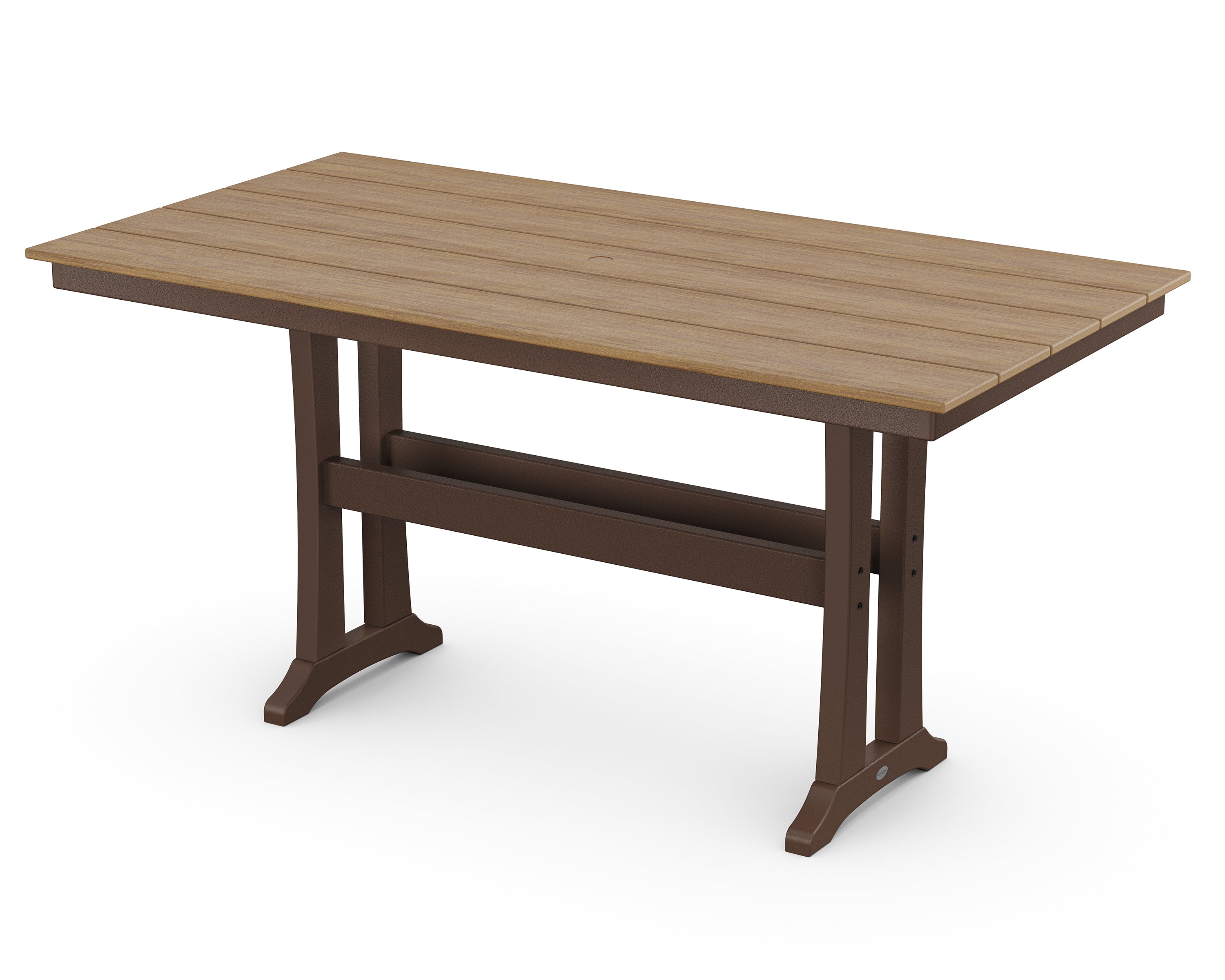 POLYWOOD® Farmhouse Trestle 37" x 72" Counter Table in Mahogany / Natural