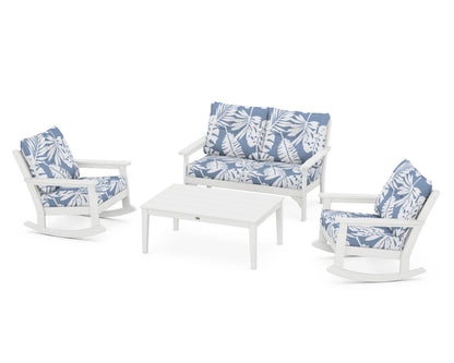 POLYWOOD® Vineyard 4-Piece Deep Seating Rocking Chair Set in White / Leaf Sky Blue
